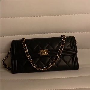 CHANEL Boy Long Flap Wallet in Black Lambskin  with Gold Boy CC Logo